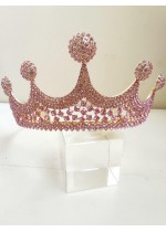Ефектна корона за сватба и бал с белгийски кристали в розово- Goddess of Joy in Pink and Gold